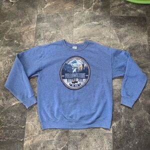 Jerzees Vintage Yellowstone National Park Blue Sweatshirt Size Large